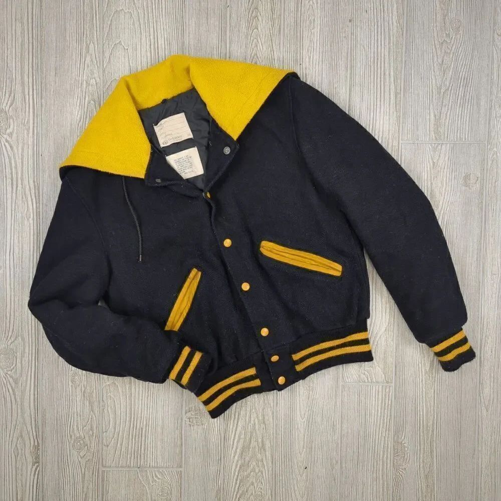 Vintage 1960-70s DeLONG Sailor Collar Wool Stadium Award Jacket Coat 36 Small